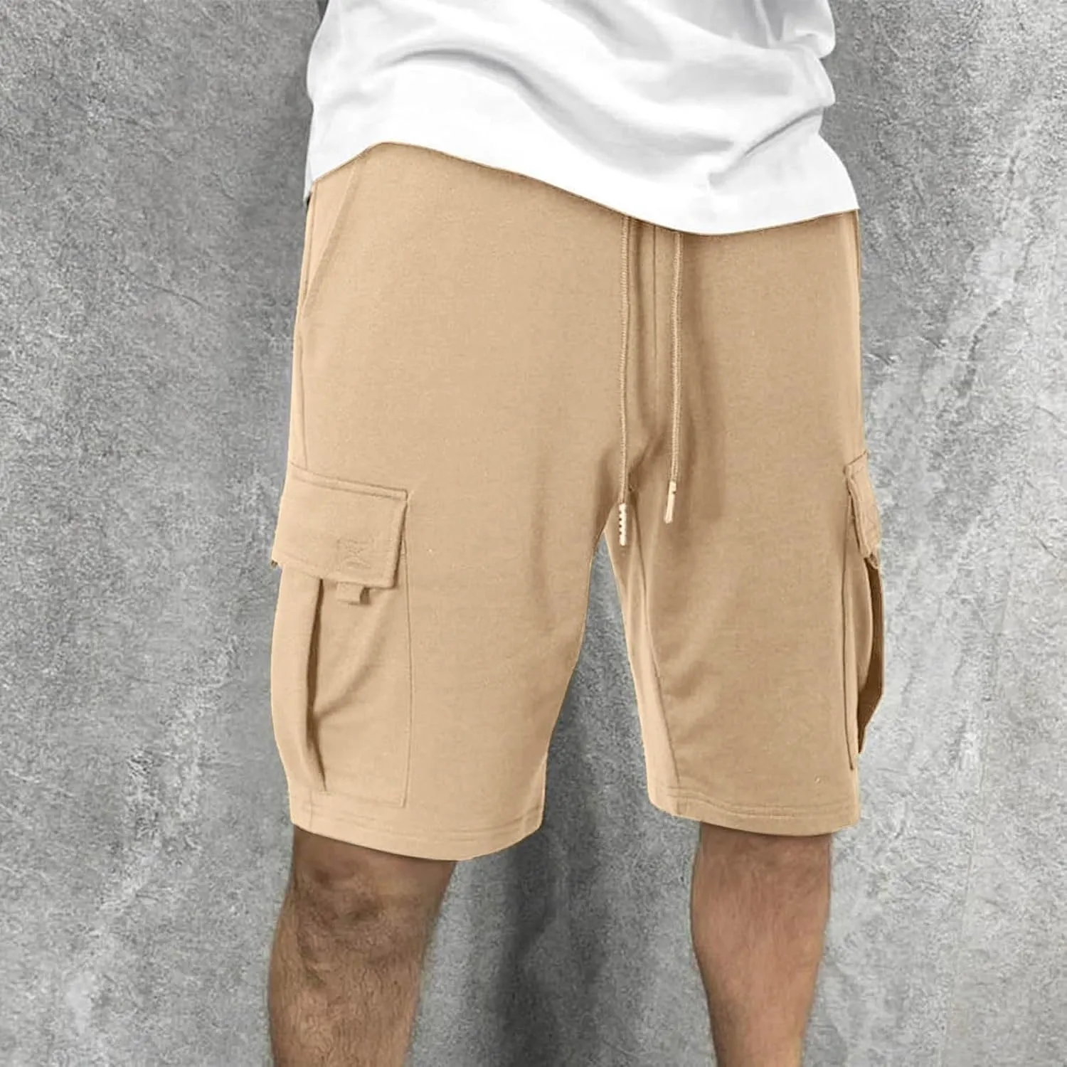 Cargo Shorts for Men Casual Summer Sweat Shorts Elastic Waist Drawstring Workout Athletic Hiking Gym Short with Pockets