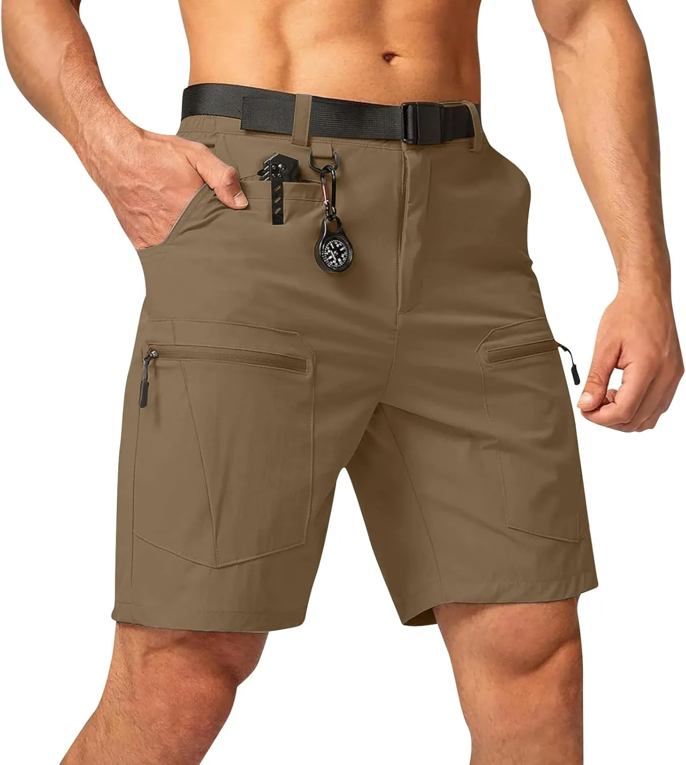 Cargo Shorts for Men Stretchy Elastic Waist Relaxed Fit Shorts Lightweight Multi Pocket Outdoor Hiking Short Pants
