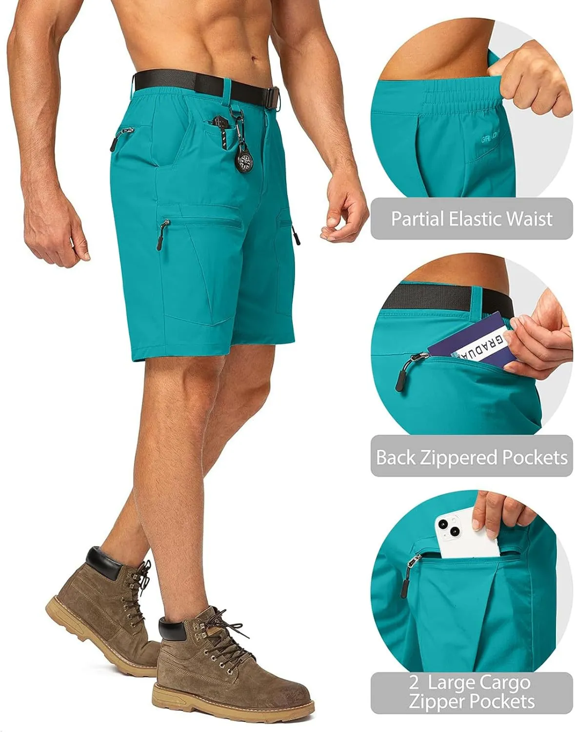 Cargo Shorts for Men Stretchy Elastic Waist Relaxed Fit Shorts Lightweight Multi Pocket Outdoor Hiking Short Pants