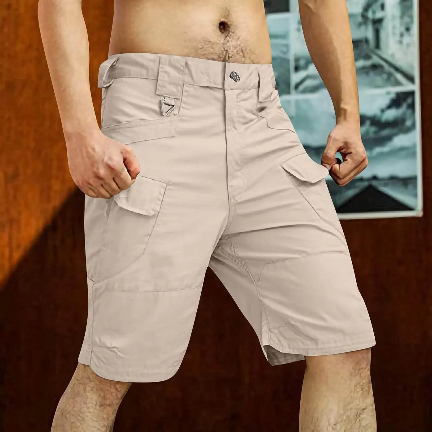 Cargo SweatShorts for Men Summer Outdoor Tactical Pants Solid/Patriotic Printed Military Shorts with Multi Pockets