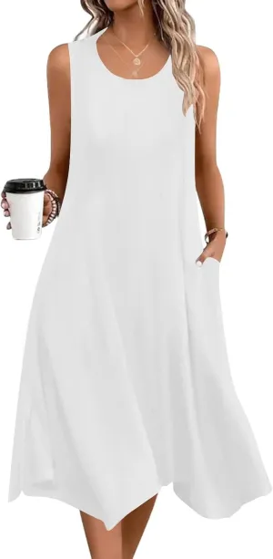 Casual Sundresses for Women 2025 Summer Beach Loose Flowy Tank Dress Sleeveless Flare Midi Dresses Resort Wear