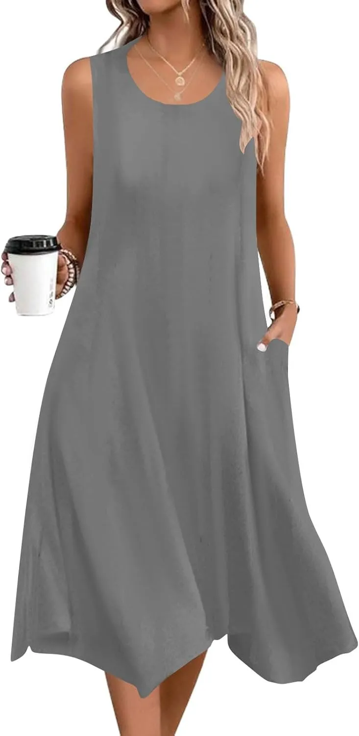 Casual Sundresses for Women 2025 Summer Beach Loose Flowy Tank Dress Sleeveless Flare Midi Dresses Resort Wear
