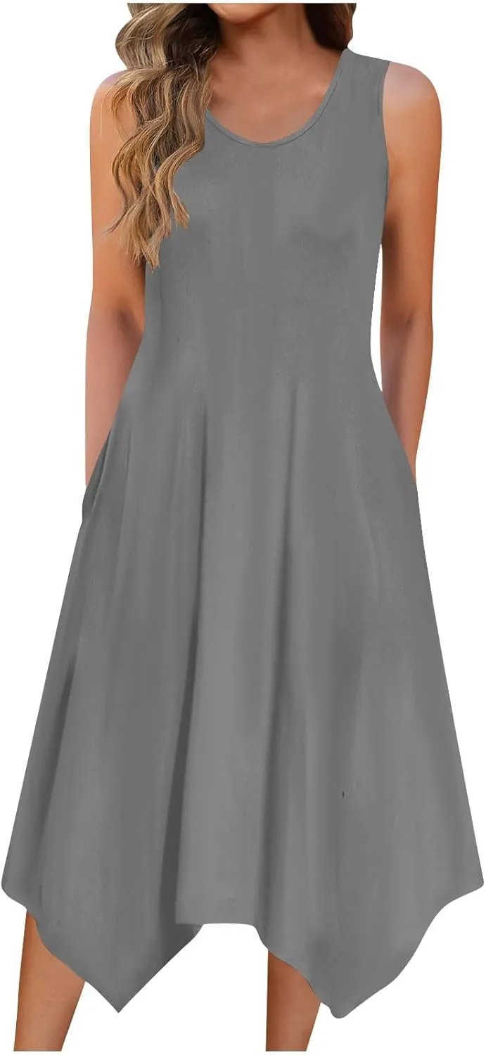 Casual Sundresses for Women 2025 Summer Beach Loose Flowy Tank Dress Sleeveless Flare Midi Dresses Resort Wear