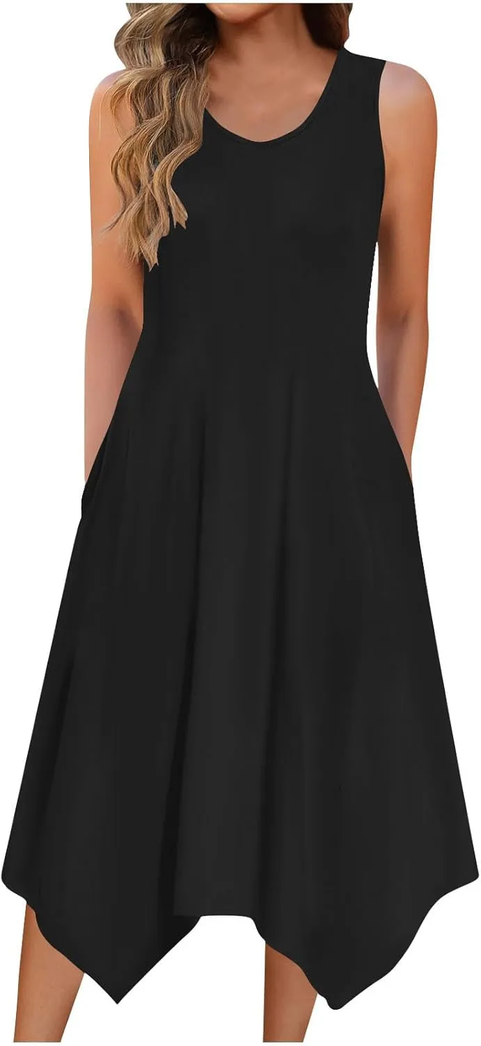 Casual Sundresses for Women 2025 Summer Beach Loose Flowy Tank Dress Sleeveless Flare Midi Dresses Resort Wear