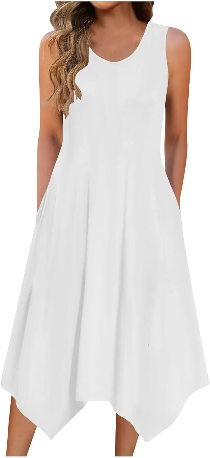 Casual Sundresses for Women 2025 Summer Beach Loose Flowy Tank Dress Sleeveless Flare Midi Dresses Resort Wear