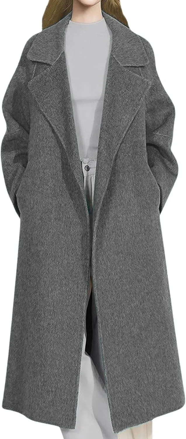 CHARTOU Women Long Winter Pea Coats Elegant Wool Blend Fall Jacket Overcoat with Belt
