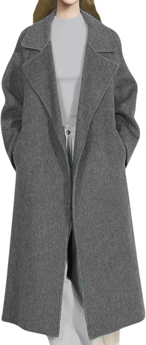 CHARTOU Women Long Winter Pea Coats Elegant Wool Blend Fall Jacket Overcoat with Belt