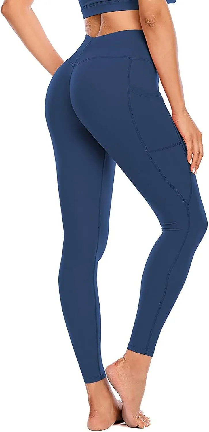 Compression Leggings for Women High Waist Tummy Control Stretchy Seamless Slim Yoga Leggings with Pockets Sportswear