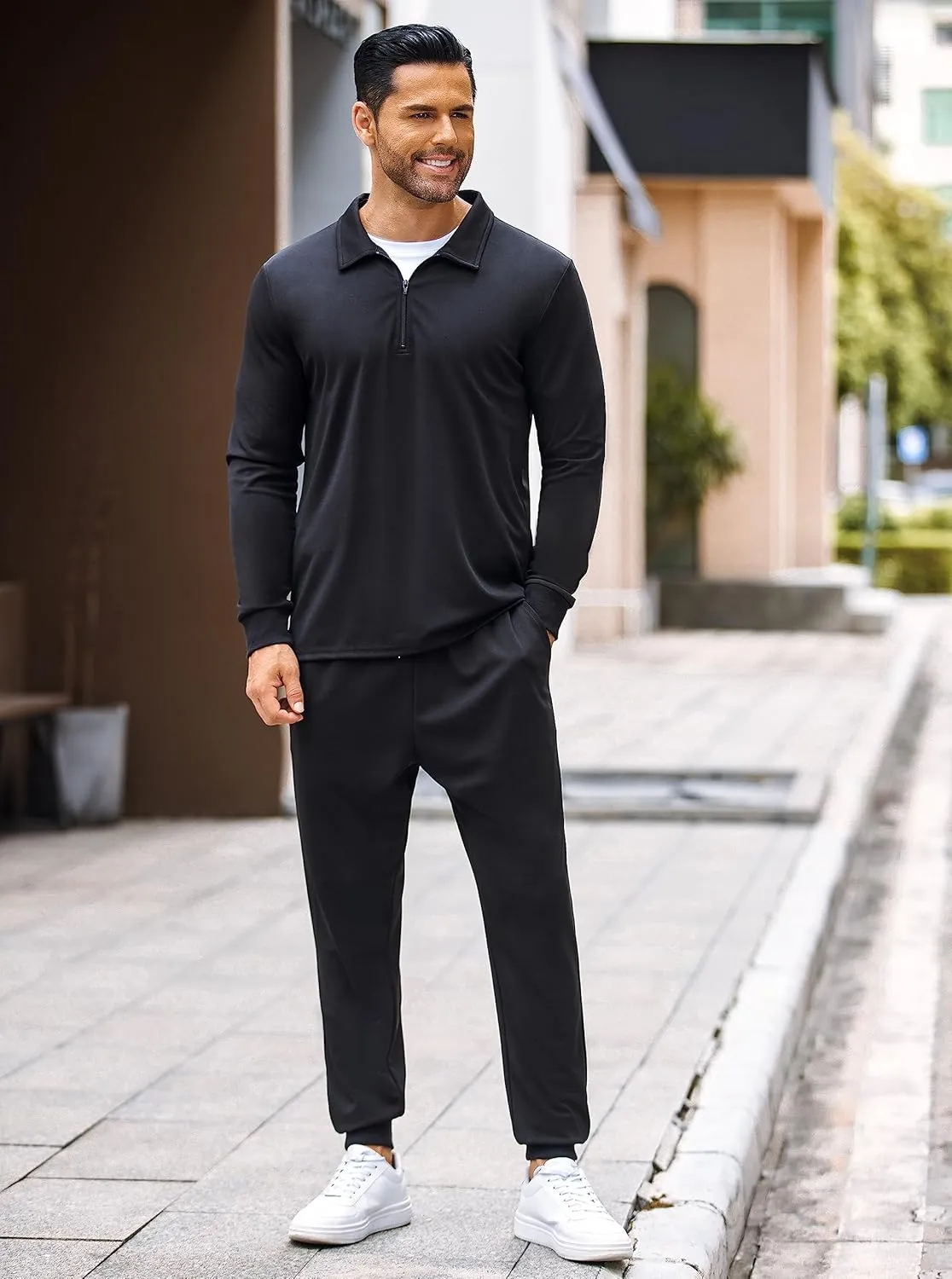 COOFANDY Men's Tracksuit 2 Piece Quarter Zip Polo Athletic Sweatsuits Casual Running Jogging Sport Suit Sets