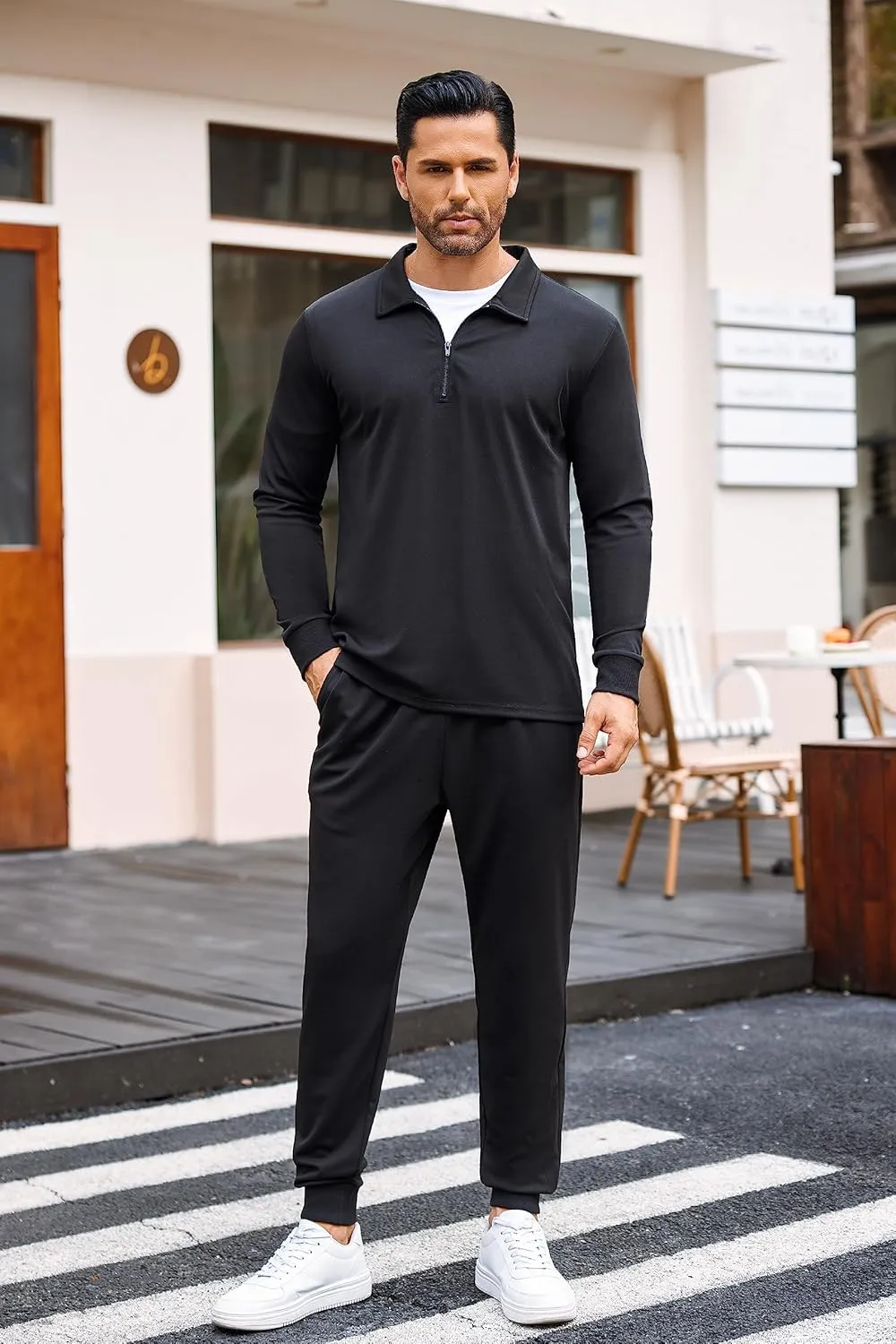COOFANDY Men's Tracksuit 2 Piece Quarter Zip Polo Athletic Sweatsuits Casual Running Jogging Sport Suit Sets