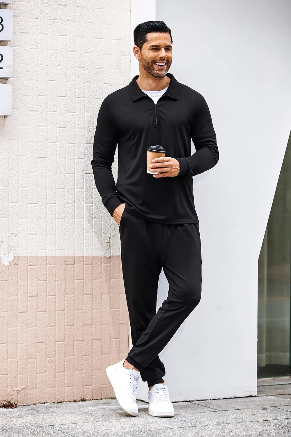 COOFANDY Men's Tracksuit 2 Piece Quarter Zip Polo Athletic Sweatsuits Casual Running Jogging Sport Suit Sets