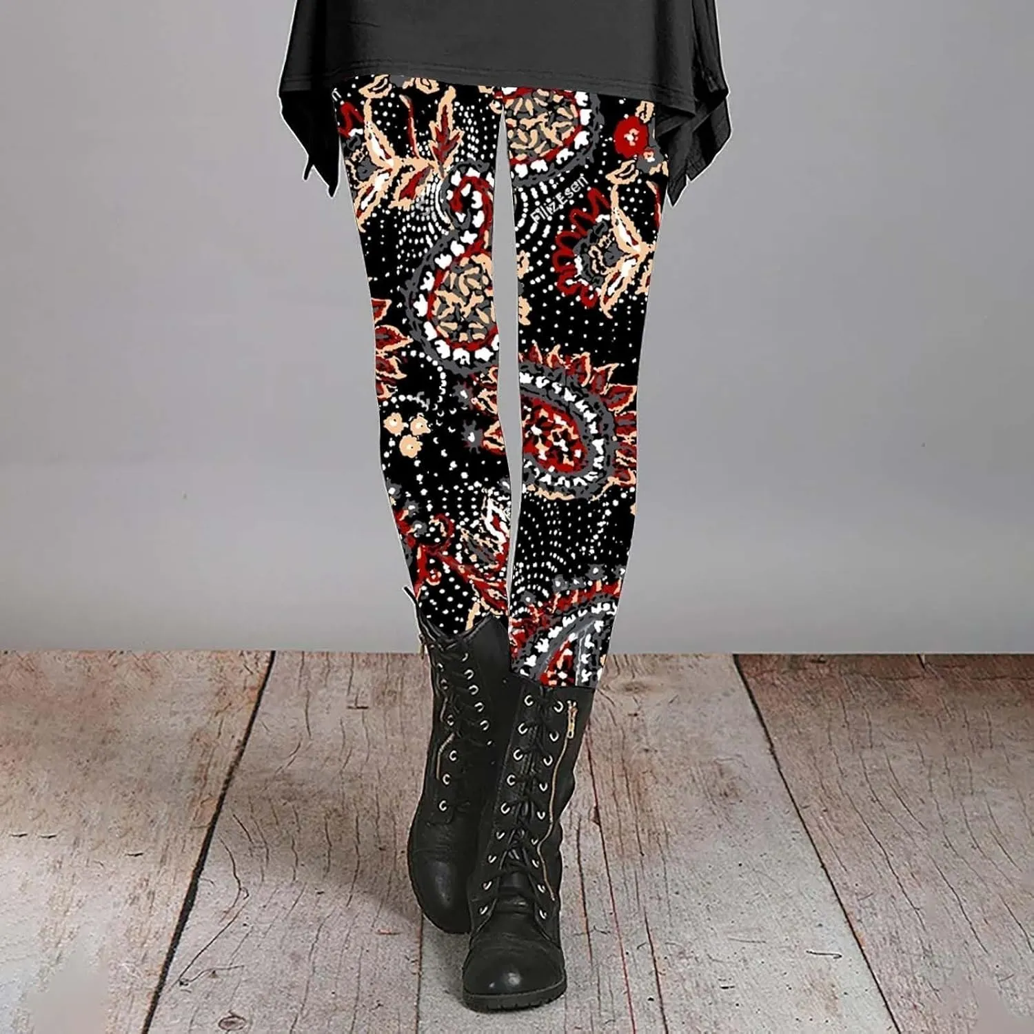 Cotton Patterned Leggings for Women Animal Print Flare Yoga Pants Stretch Pants with Pockets for Women