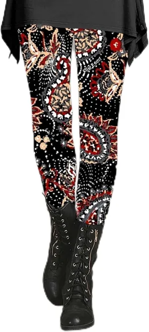 Cotton Patterned Leggings for Women Animal Print Flare Yoga Pants Stretch Pants with Pockets for Women