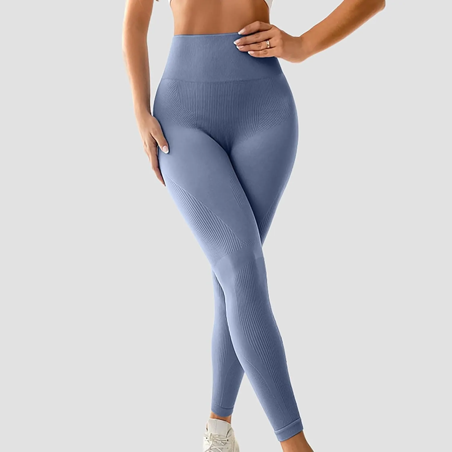 DASAYO Womens Yoga Pants Tummy Control High Waist Seamless Leggings Ribbed Activewear Stretchy Gym Workout Track Pants