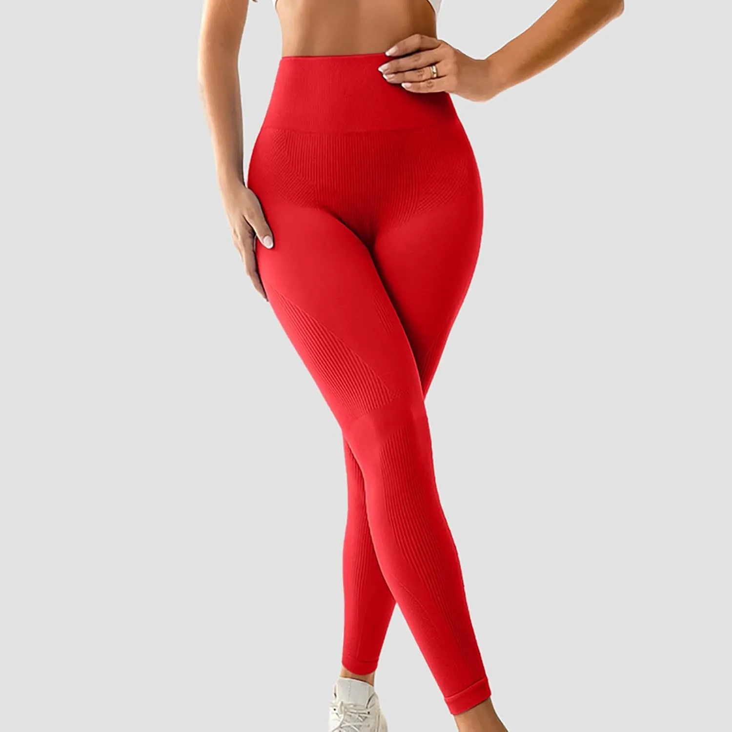 DASAYO Womens Yoga Pants Tummy Control High Waist Seamless Leggings Ribbed Activewear Stretchy Gym Workout Track Pants