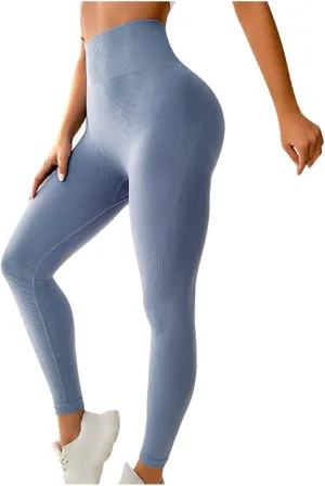 DASAYO Womens Yoga Pants Tummy Control High Waist Seamless Leggings Ribbed Activewear Stretchy Gym Workout Track Pants