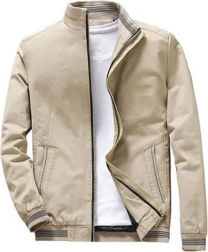 DGHM-JLMY Men's Padded Slim Jacket Stand Collar Full Zip Casual Windbreaker Light Jackets Midweight Soft Shell Bomber Jacket