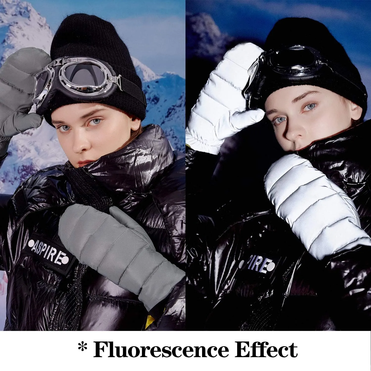 FIORETTO Womens Puff Down Mittens Warm Winter Snow Mittens for Cold Weather 200118