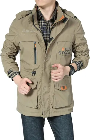 Flygo Mens Outdoor Utility Hooded Windproof Military Jacket Windbreaker