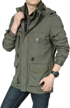 Flygo Mens Outdoor Utility Hooded Windproof Military Jacket Windbreaker