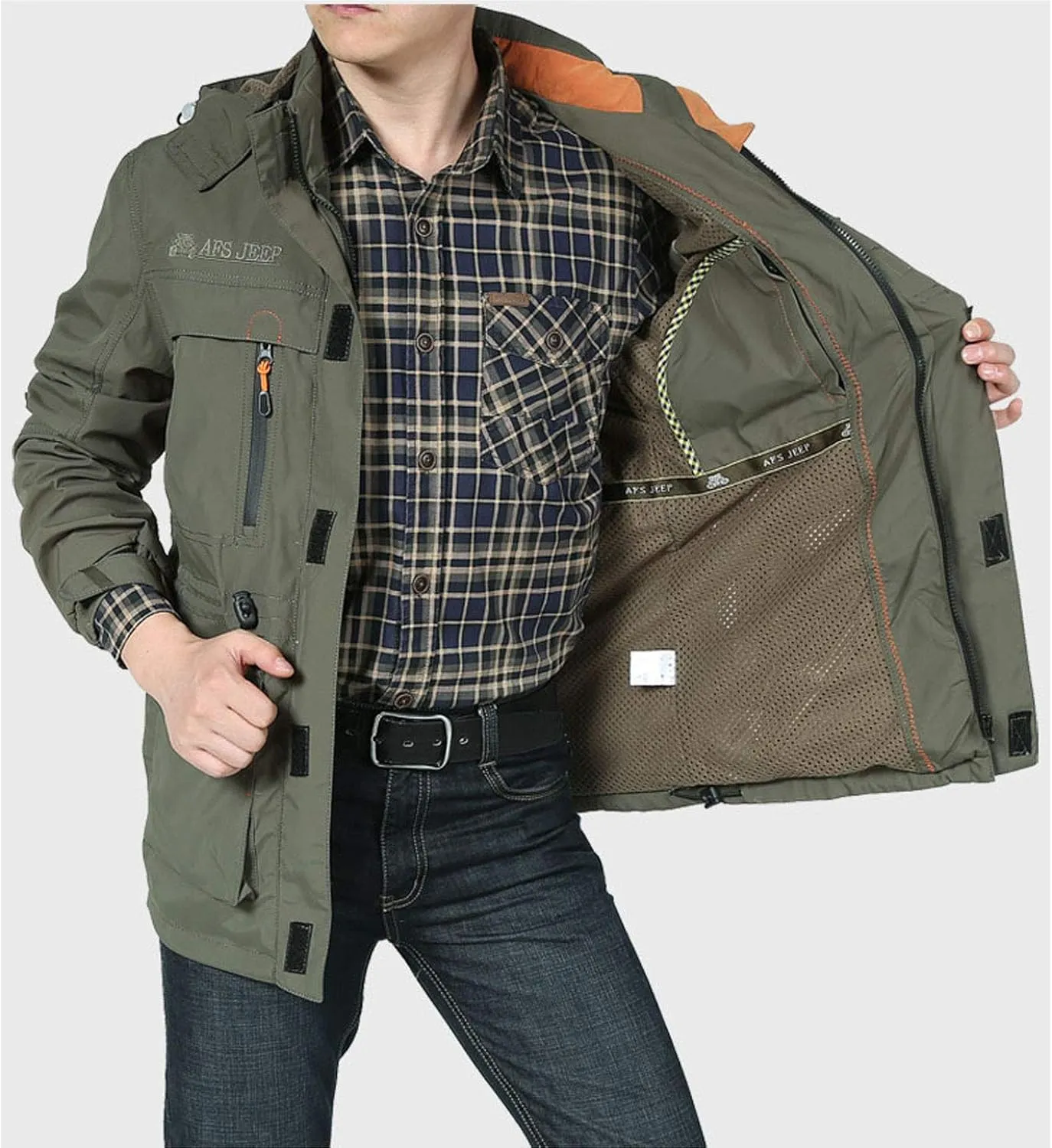 Flygo Mens Outdoor Utility Hooded Windproof Military Jacket Windbreaker
