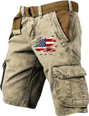 FONMA Cargo Shorts for Men Summer Casual Outdoor Tactical Shorts SolidPatriotic Printed Distressed Washed Military Shorts