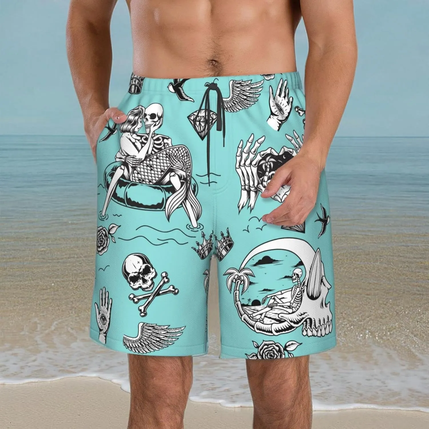 FREEHOTU Men's Swim Trunks Beach Board Shorts Quick Dry Swimwear Sports with Pockets