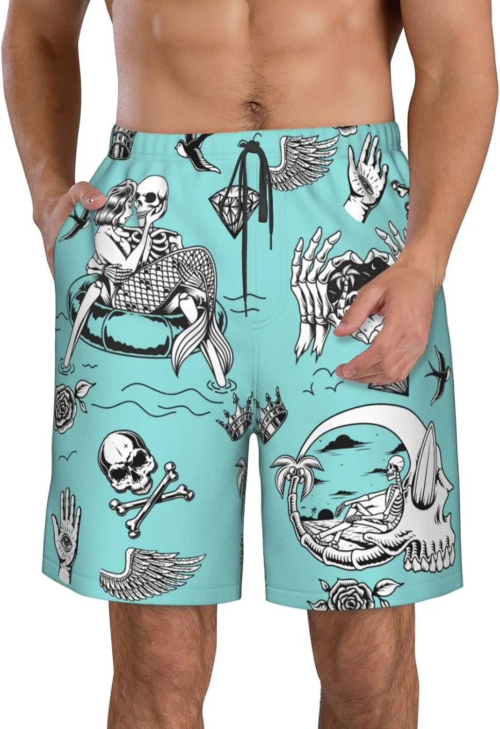 FREEHOTU Men's Swim Trunks Beach Board Shorts Quick Dry Swimwear Sports with Pockets