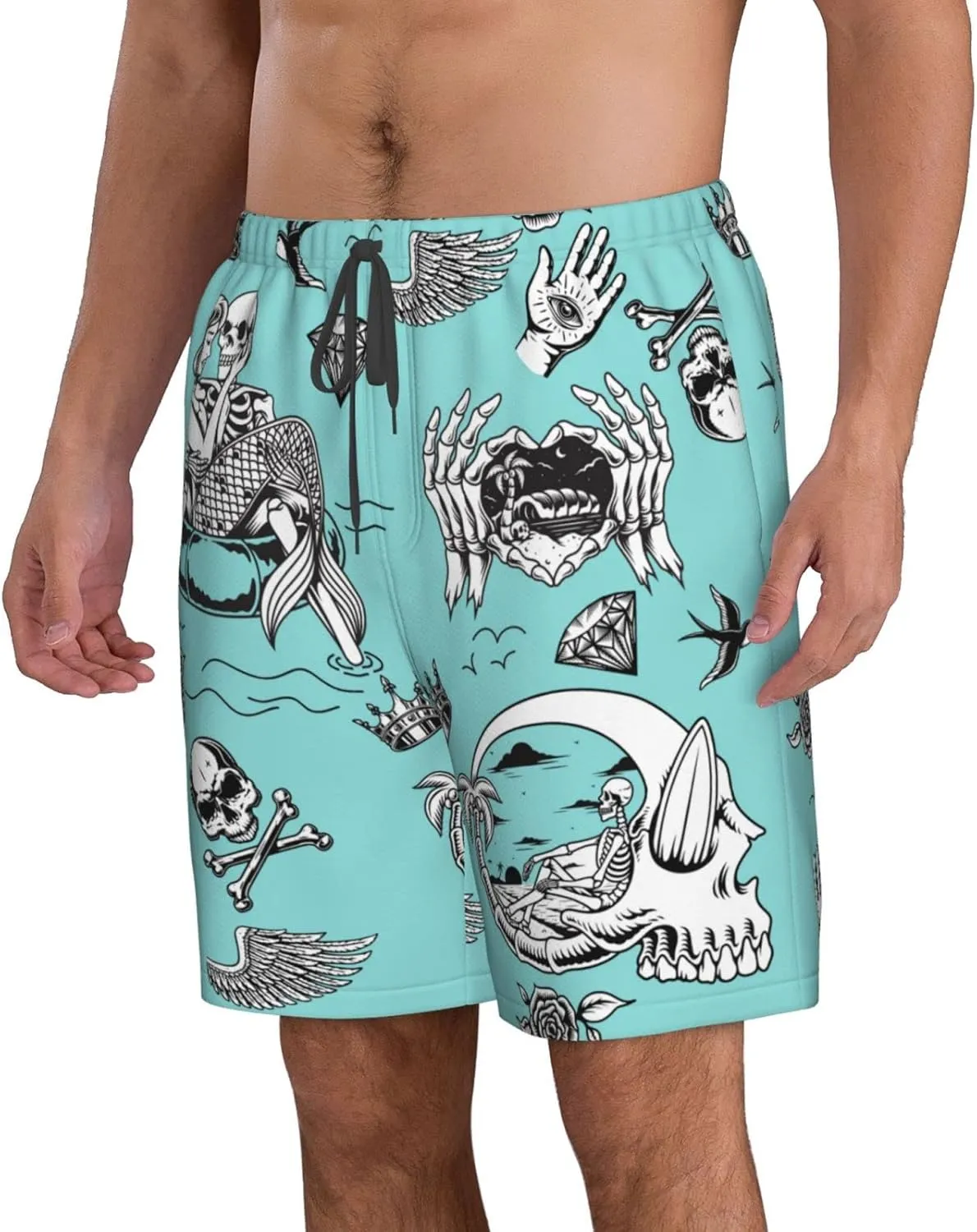 FREEHOTU Men's Swim Trunks Beach Board Shorts Quick Dry Swimwear Sports with Pockets