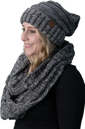 Funky Junque Premium Slouchy Beanie & Infinity Scarf Set - Mothers Day Gift - Warm Winter Bundle