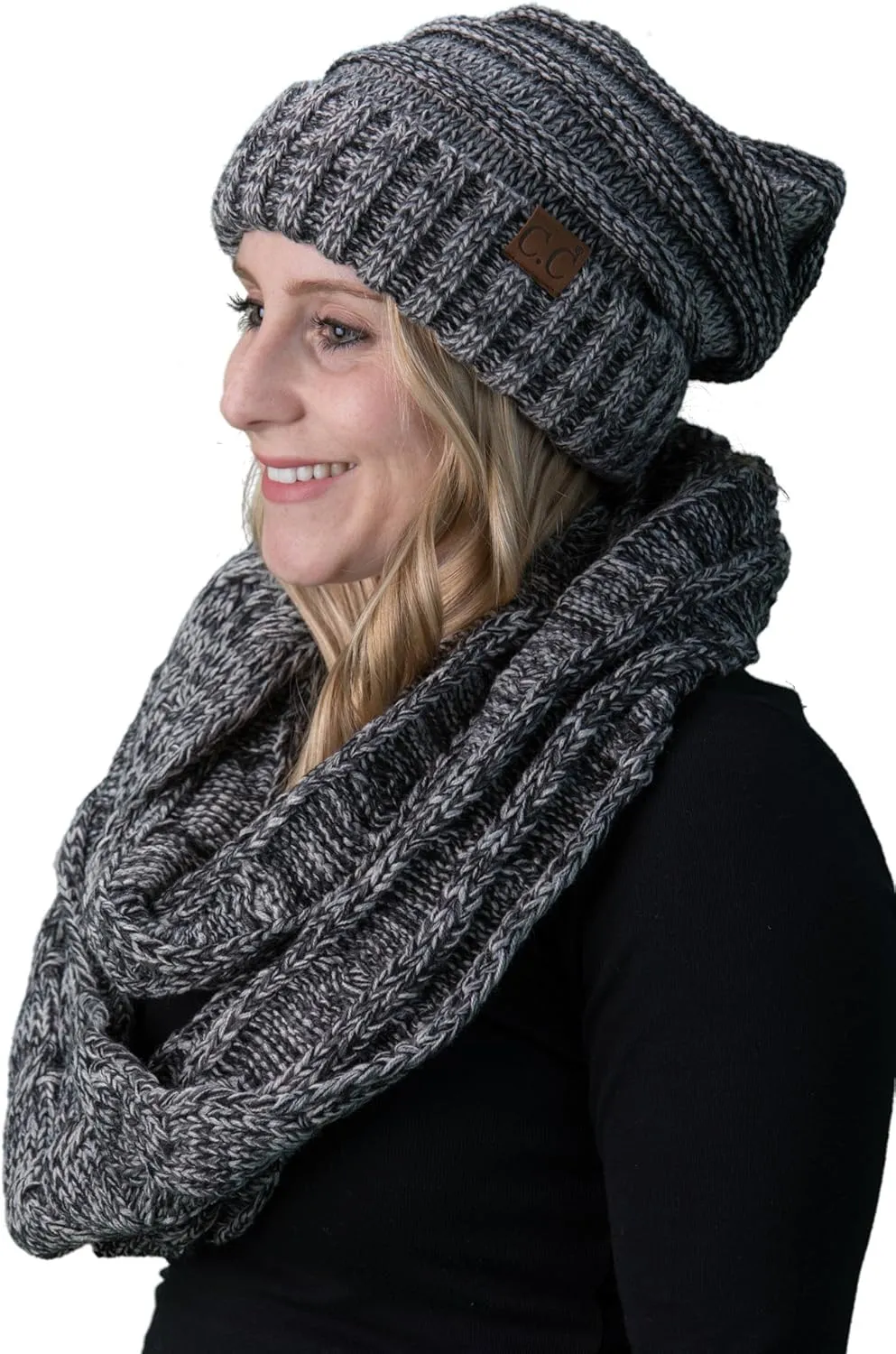 Funky Junque Premium Slouchy Beanie & Infinity Scarf Set - Mothers Day Gift - Warm Winter Bundle