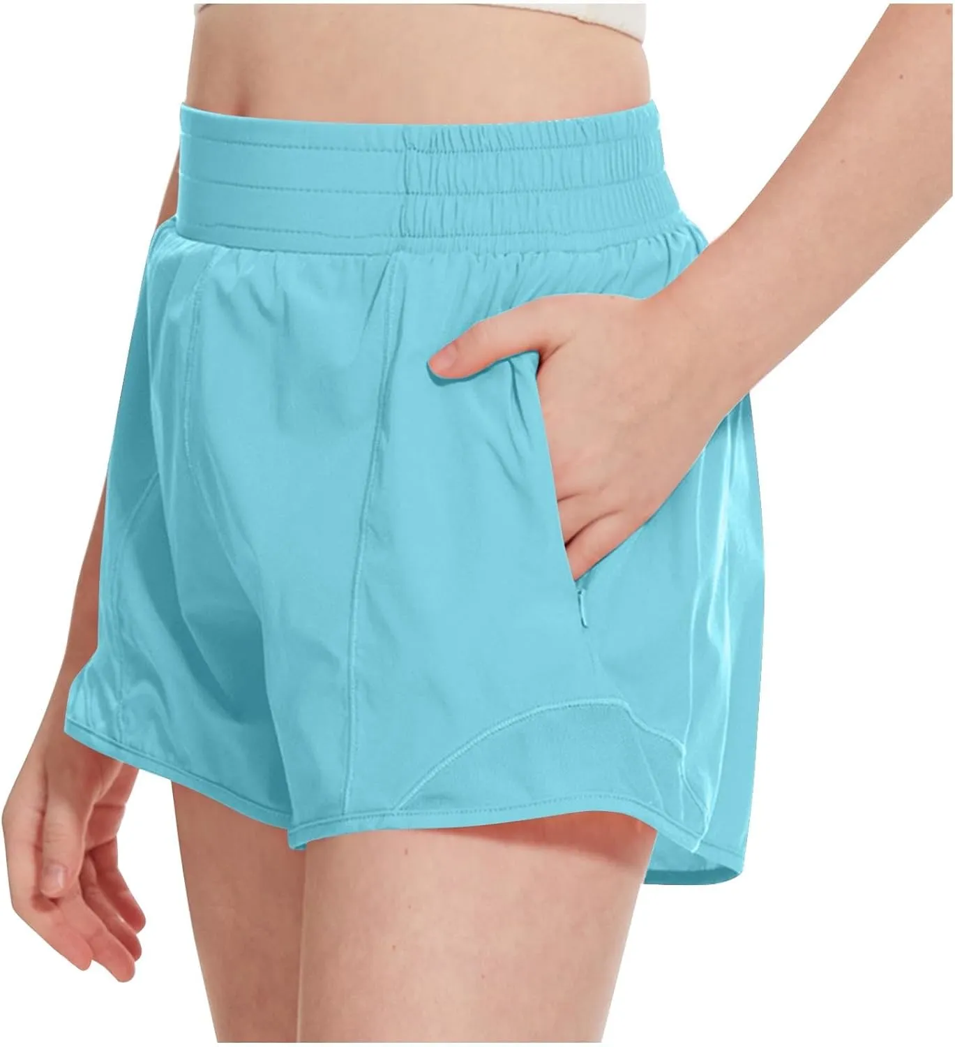 Girls Athletic Shorts Kids Outdoor Running Soccer Gym Shorts Quick Dry High Waisted Activewear with Zipper Pockets