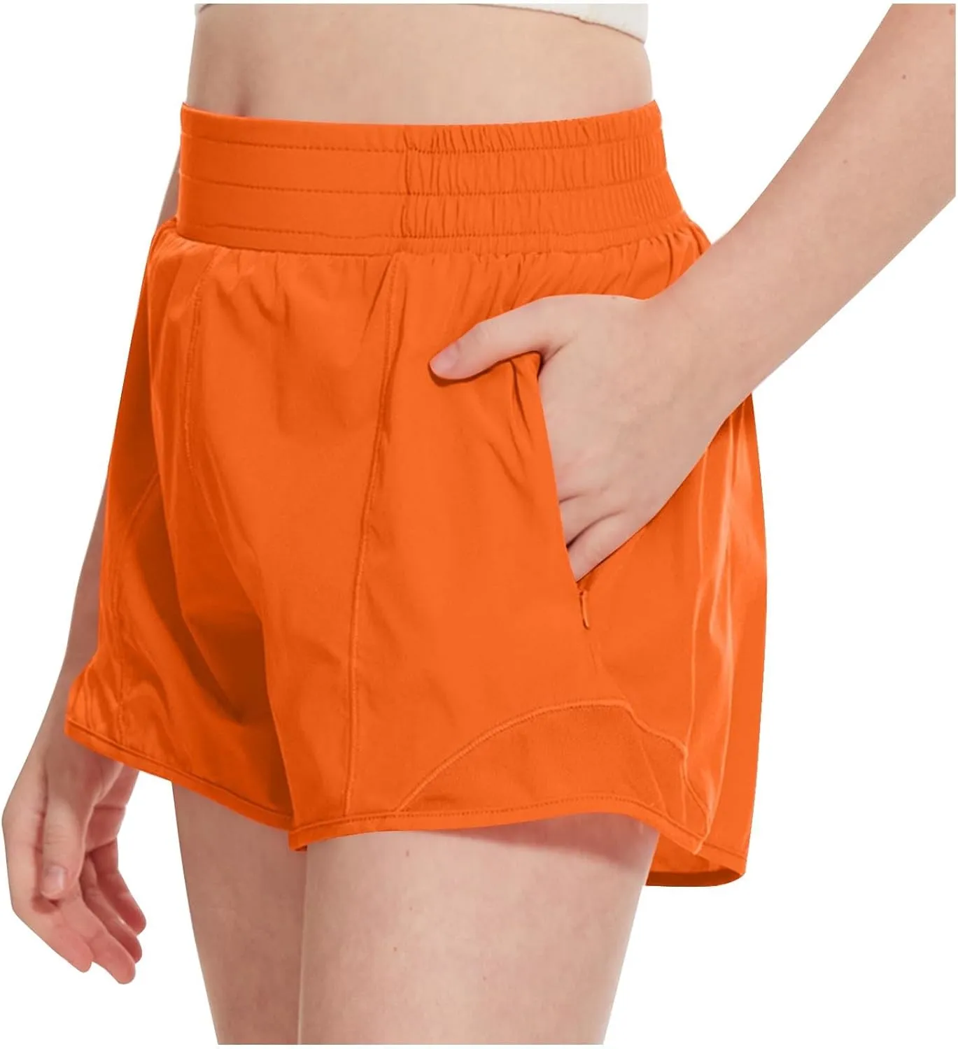 Girls Athletic Shorts Kids Outdoor Running Soccer Gym Shorts Quick Dry High Waisted Activewear with Zipper Pockets
