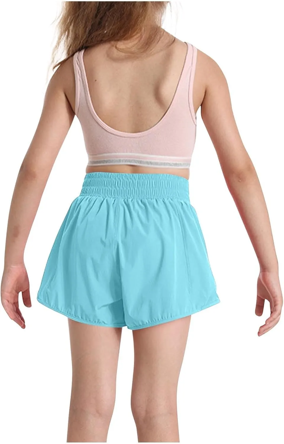Girls Athletic Shorts Kids Outdoor Running Soccer Gym Shorts Quick Dry High Waisted Activewear with Zipper Pockets