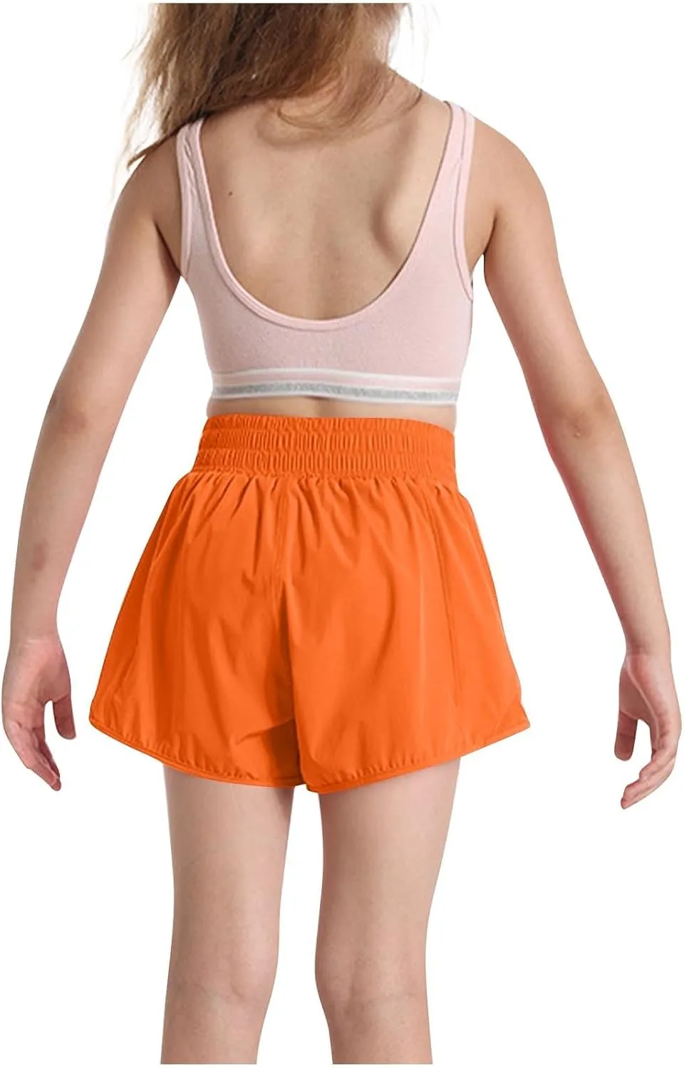 Girls Athletic Shorts Kids Outdoor Running Soccer Gym Shorts Quick Dry High Waisted Activewear with Zipper Pockets