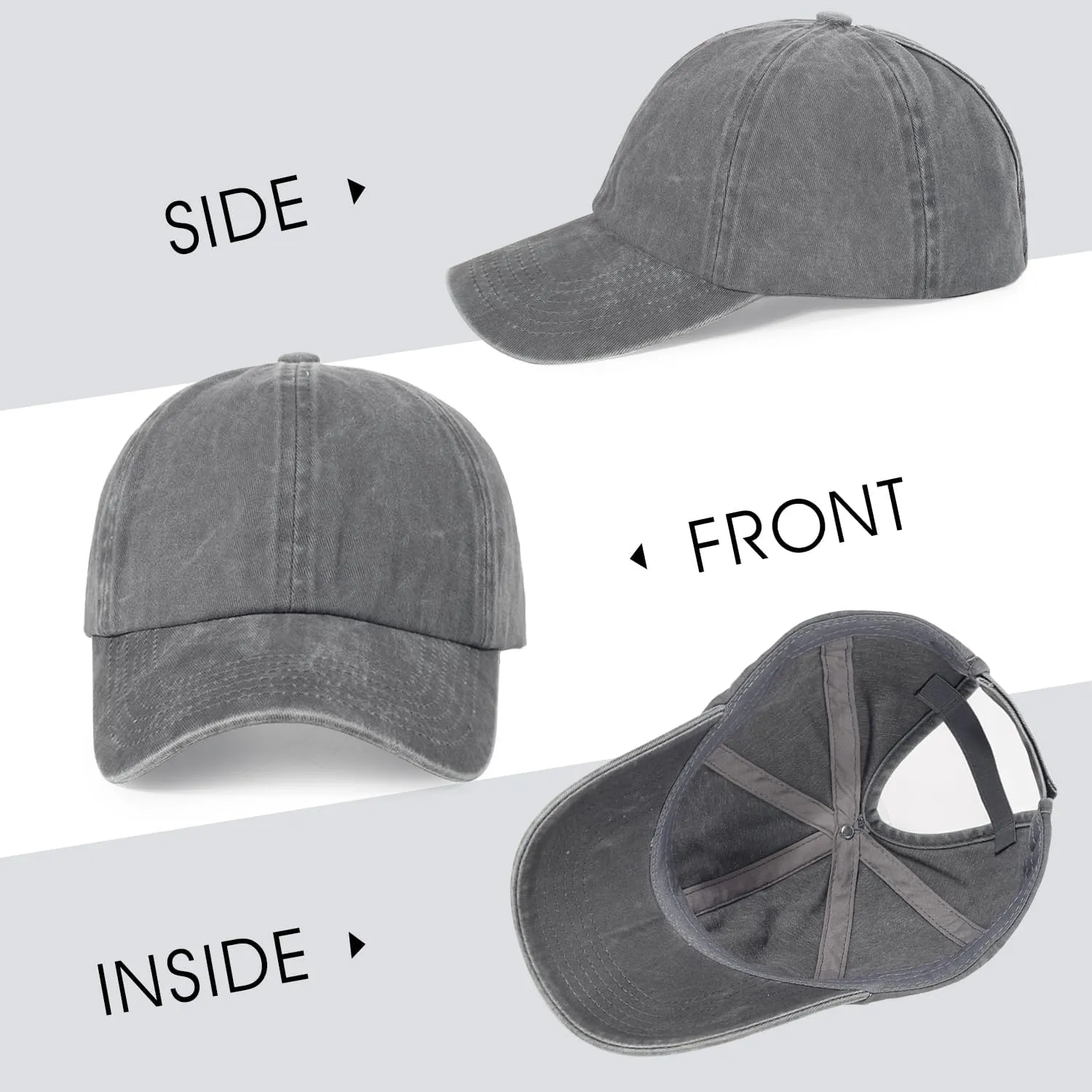 HH HOFNEN Ponytail Hats Womens Washed Distressed Baseball Cap High Ponycaps Cotton Dad Hat with Ponytail Hole