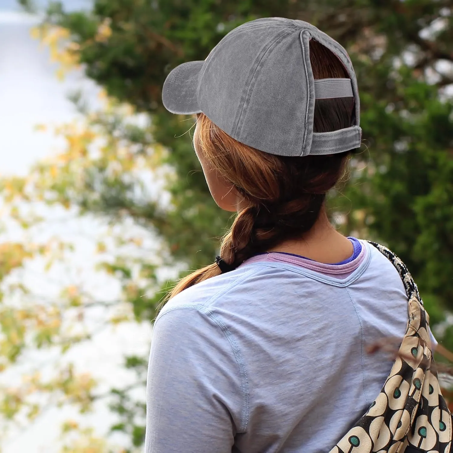 HH HOFNEN Ponytail Hats Womens Washed Distressed Baseball Cap High Ponycaps Cotton Dad Hat with Ponytail Hole