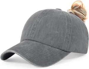 HH HOFNEN Ponytail Hats Womens Washed Distressed Baseball Cap High Ponycaps Cotton Dad Hat with Ponytail Hole