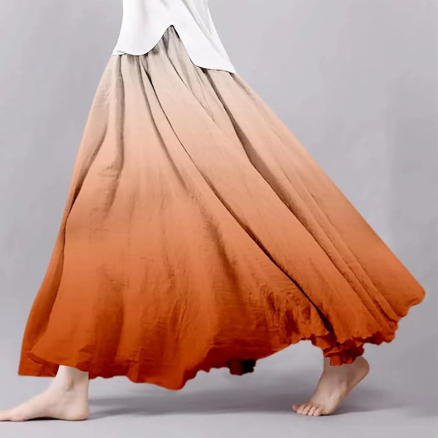 High Waisted Skirts for Women Summer 2025 Gradient Pleated Flowy Cotton Linen Skirts Boho Vacation Casual Long Skorts