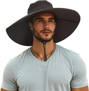 HLLMAN Men's Wide Brim Sun Hat-UPF 50  Protection,Waterproof Bucket Hat for Fishing, Hiking, Camping,Breathable Nylon & Mesh