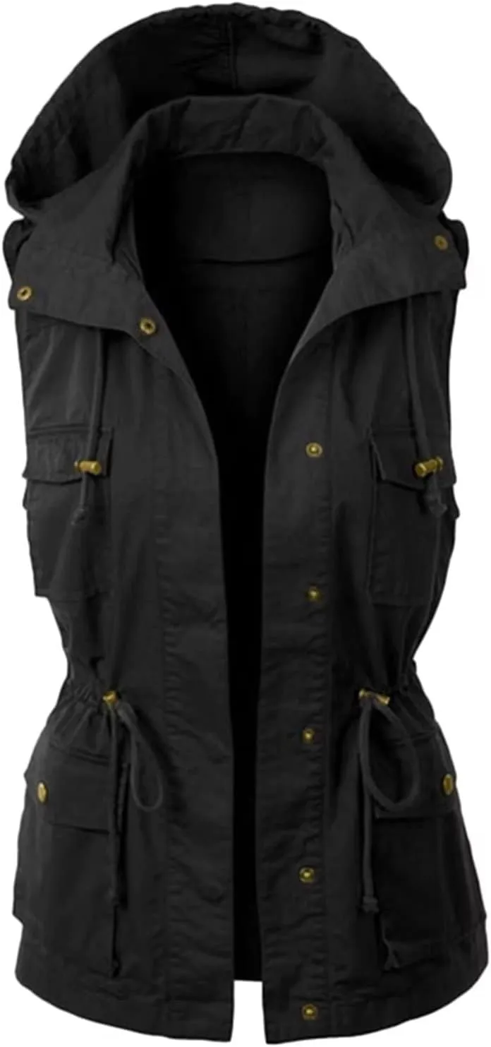 HNVAVQ Women's Gilet Jacket hoodie Lightweight Cargo Vest Outdoor Utility Gilet Spring Autumn