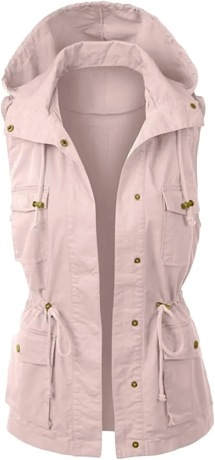 HNVAVQ Women's Gilet Jacket hoodie Lightweight Cargo Vest Outdoor Utility Gilet Spring Autumn