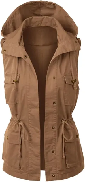 HNVAVQ Women's Gilet Jacket hoodie Lightweight Cargo Vest Outdoor Utility Gilet Spring Autumn
