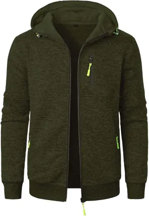 Hoodies For Men Fleece Warm Zipper Casual Sportwear Jackets Loose Open Front Long Sleeve Thin Winter Coat With Pocket