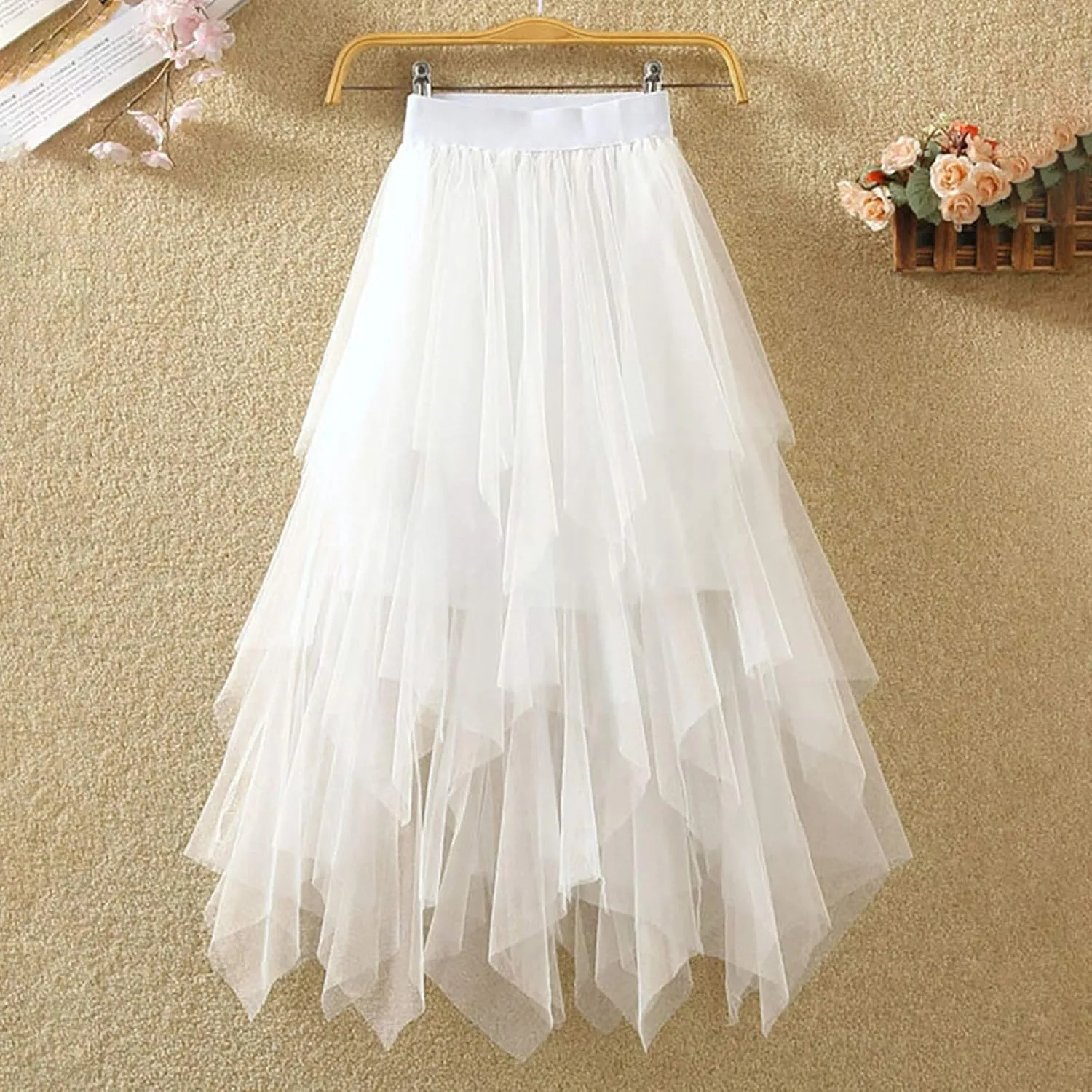 Hot Tennis Skirt Color Skirt Elastic High Skirt Mesh Long Solid Women Waist Spring A-Line Skirt Vinyl Mobile Home