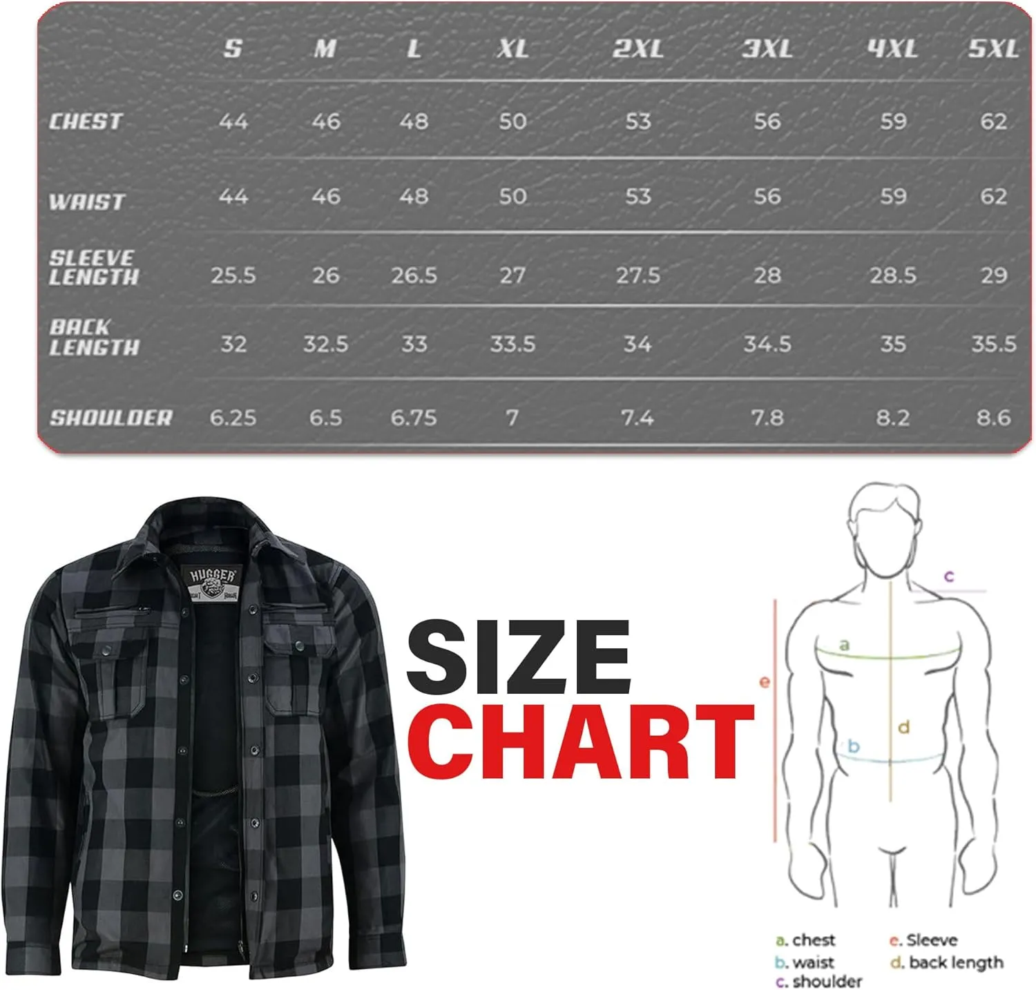 Hugger Men's Motorcycle Shirt Plaid Biker Flannel Jacket Removable Sporty Armored, Zipper and Snap Closure & Water Resistant