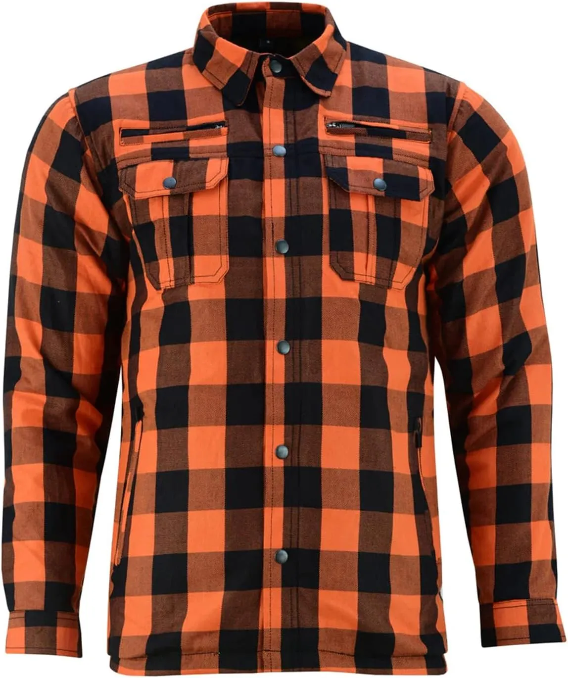 Hugger Men's Motorcycle Shirt Plaid Biker Flannel Jacket Removable Sporty Armored, Zipper and Snap Closure & Water Resistant