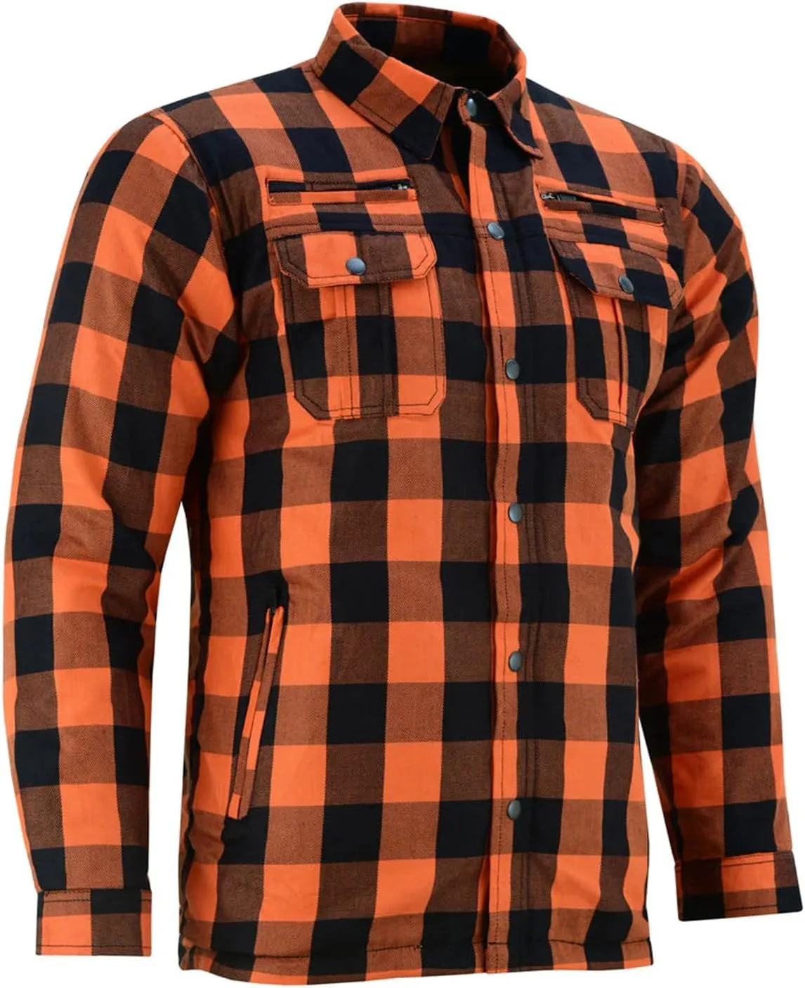 Hugger Men's Motorcycle Shirt Plaid Biker Flannel Jacket Removable Sporty Armored, Zipper and Snap Closure & Water Resistant