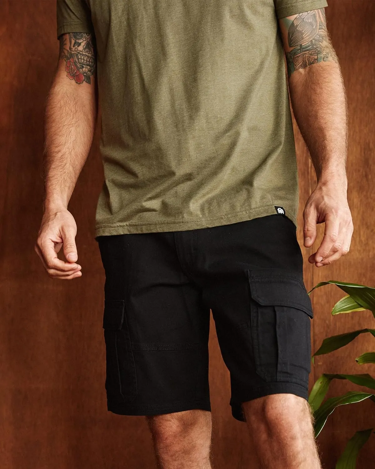 INTO THE AM Cargo Shorts for Men - 10" Inseam Stretch Flex 7 Pocket Work Shorts with Hidden Utility Pocket