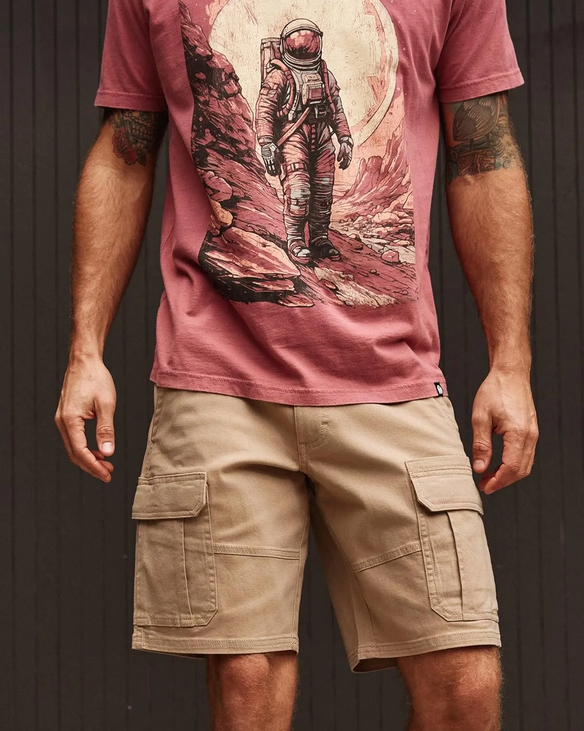 INTO THE AM Cargo Shorts for Men - 10" Inseam Stretch Flex 7 Pocket Work Shorts with Hidden Utility Pocket